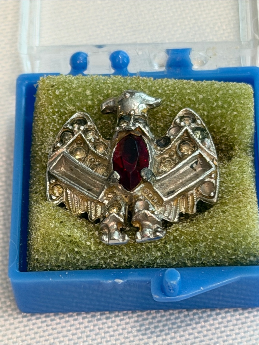 Silver Cora Eagle Brooch with Red Stone - 1940’s WWII era jewelry.